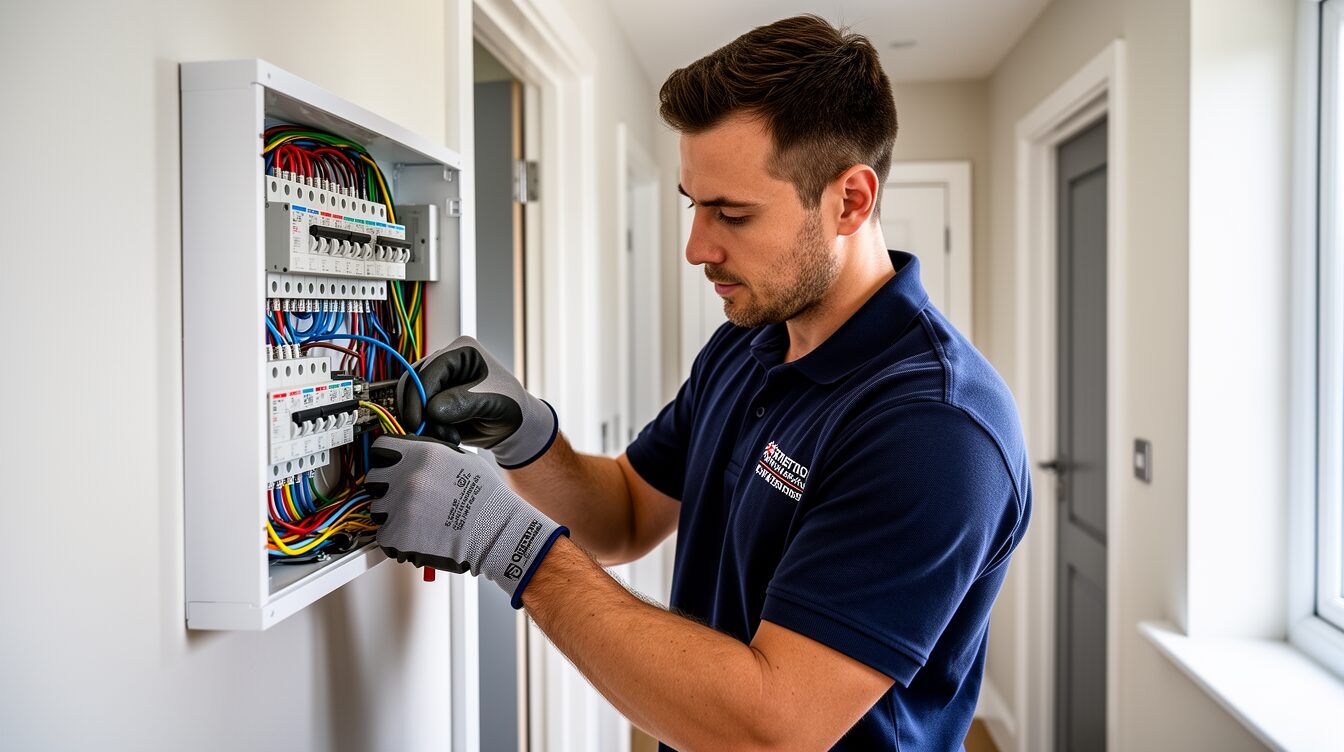 Professional electrician working on a domestic consumer unit